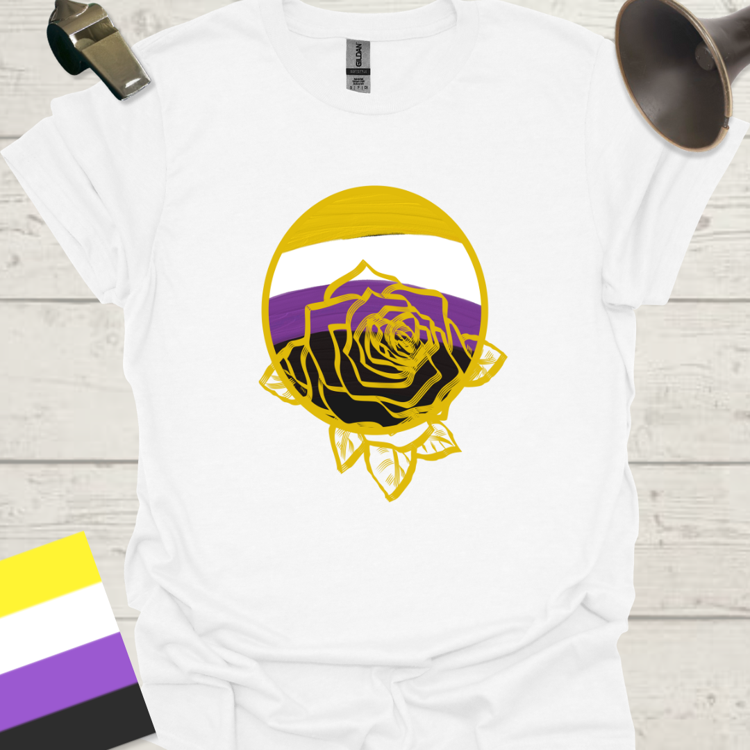 Nonbinary Pride T-Shirt Sphere Yellow Rose Design