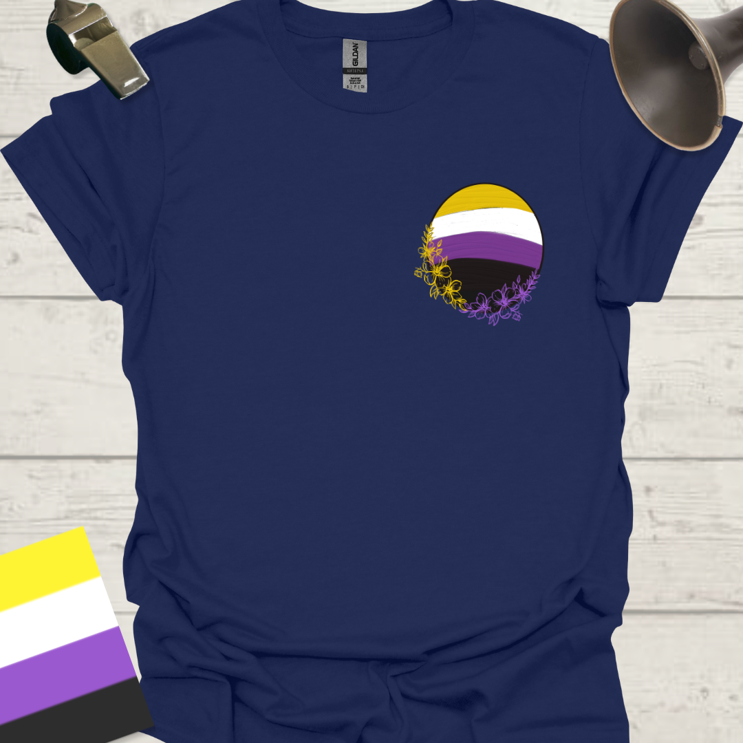 Nonbinary Pride T-Shirt Sphere Flowers Design