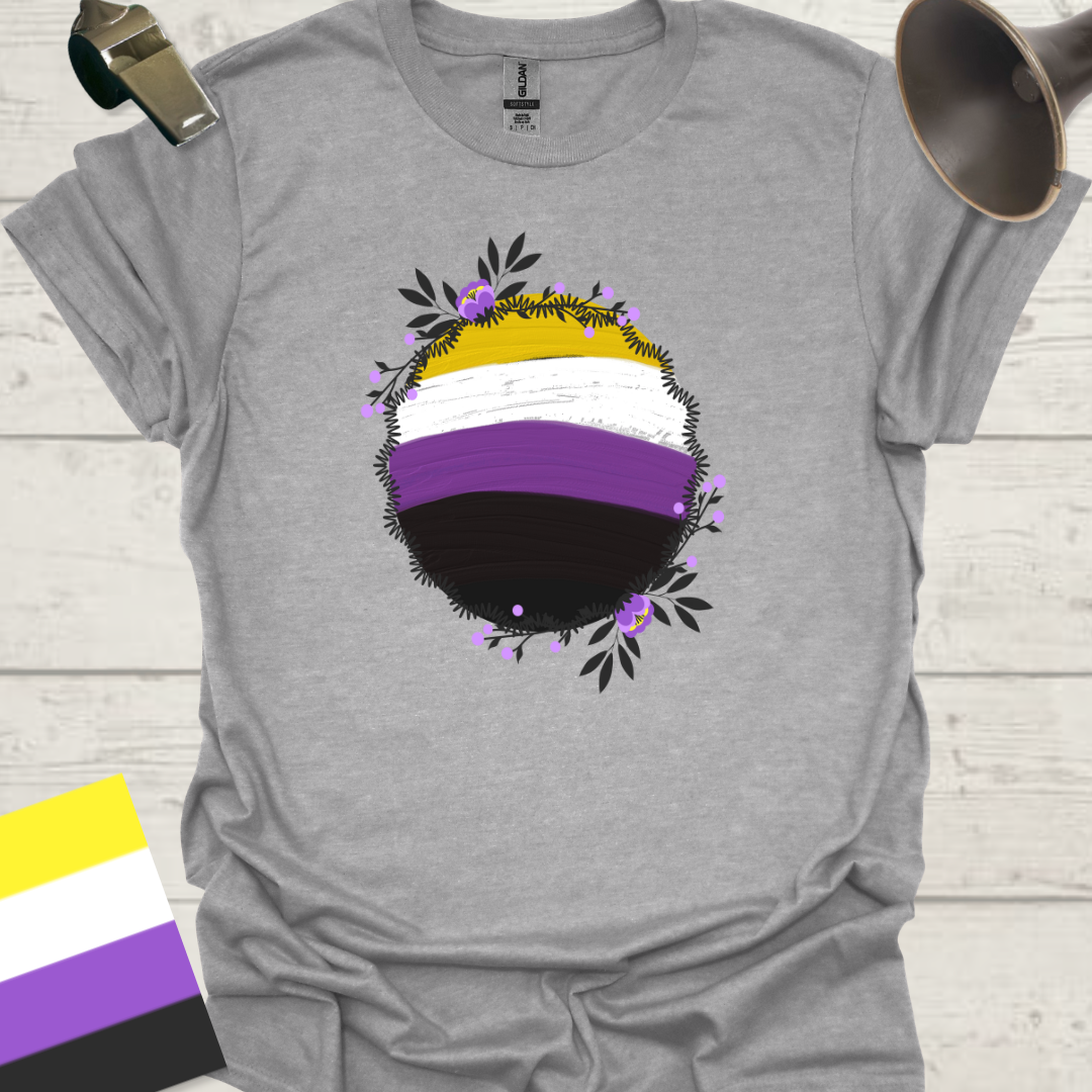 Nonbinary Pride T-Shirt Sphere Wild Flowers Design