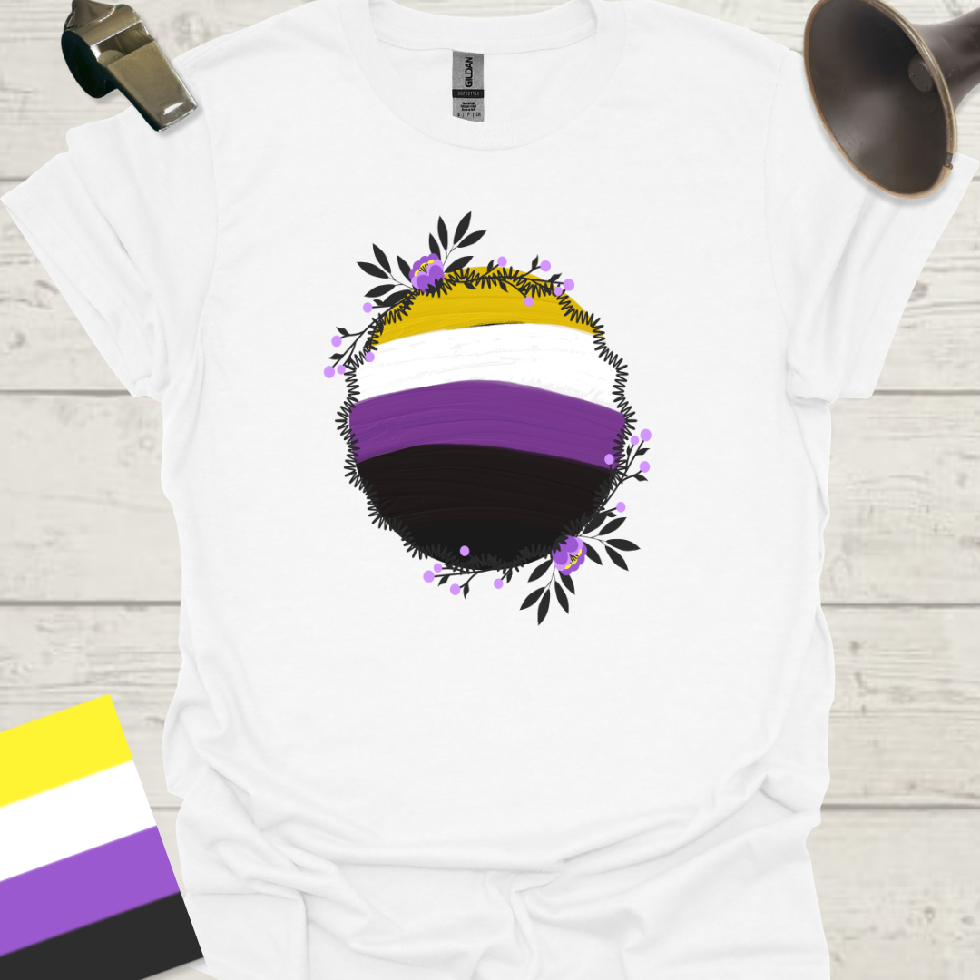 Nonbinary Pride T-Shirt Sphere Wild Flowers Design