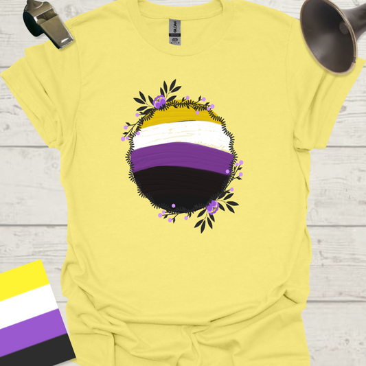 Nonbinary Pride T-Shirt Sphere Wild Flowers Design