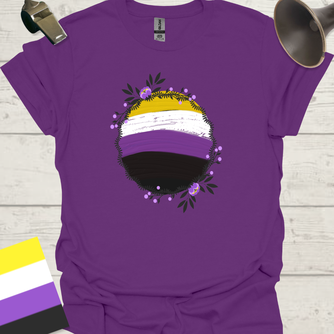 Nonbinary Pride T-Shirt Sphere Wild Flowers Design