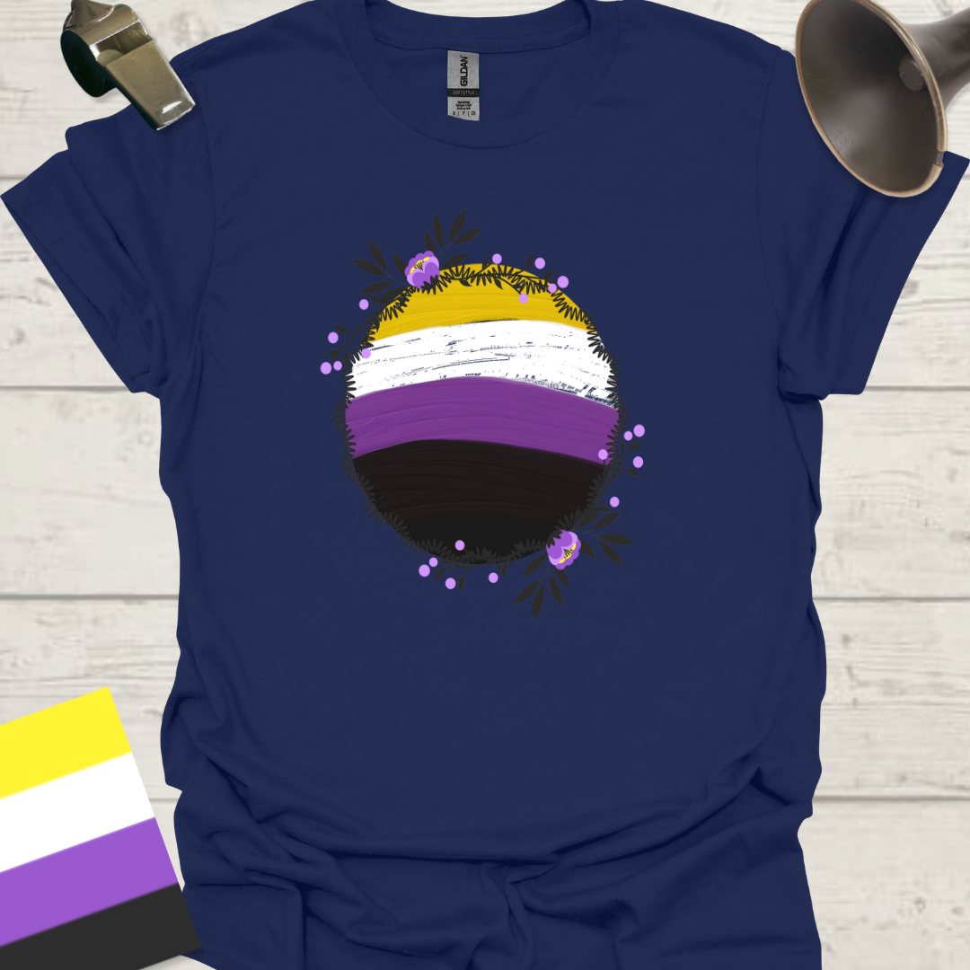 Nonbinary Pride T-Shirt Sphere Wild Flowers Design