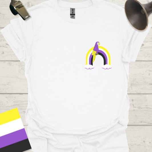 Nonbinary Pride T-Shirt Rainbow Parrot Design
