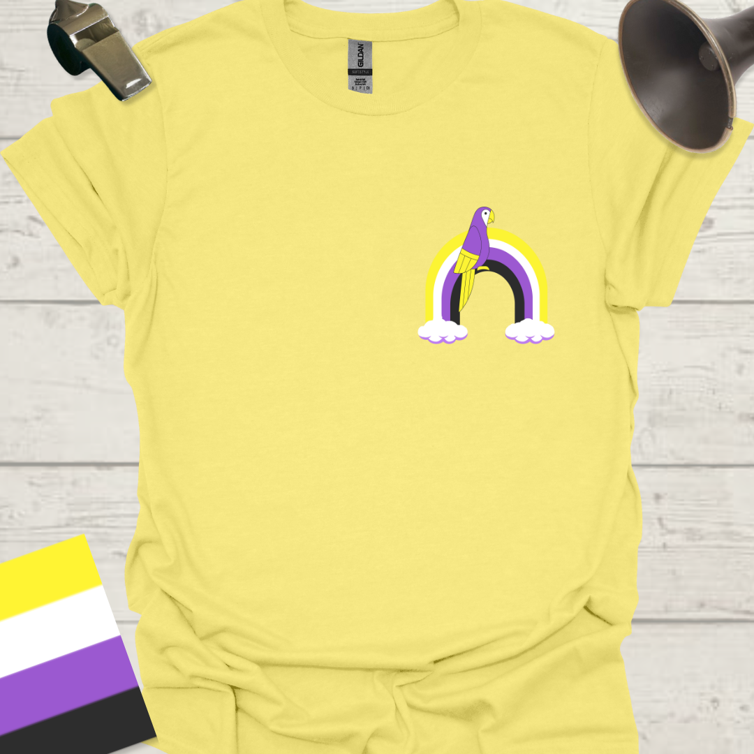 Nonbinary Pride T-Shirt Rainbow Parrot Design