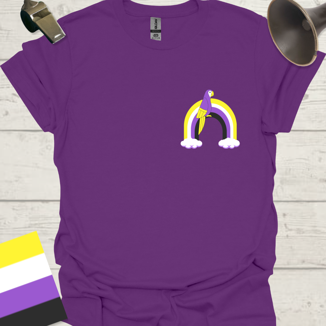 Nonbinary Pride T-Shirt Rainbow Parrot Design