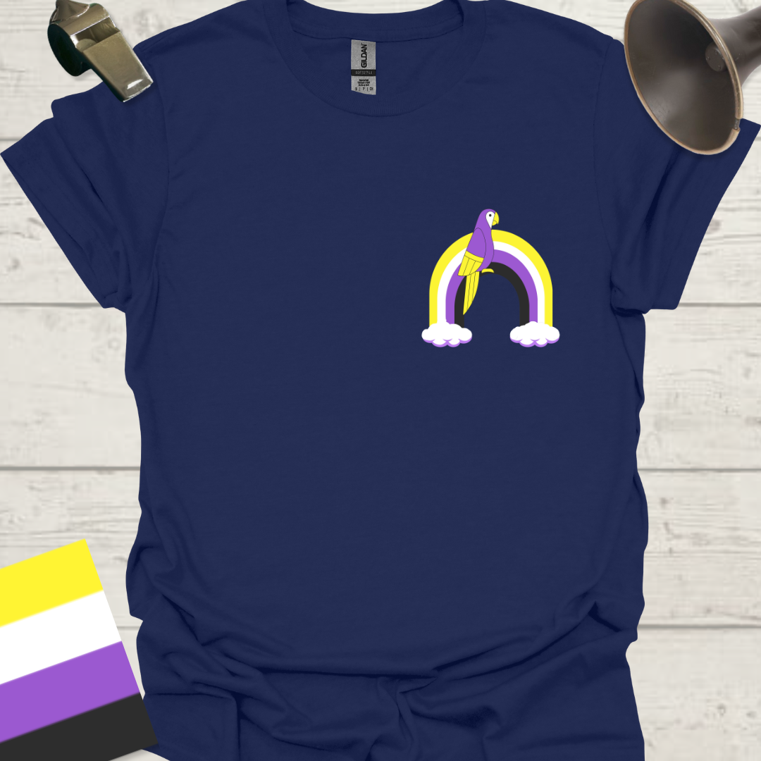 Nonbinary Pride T-Shirt Rainbow Parrot Design