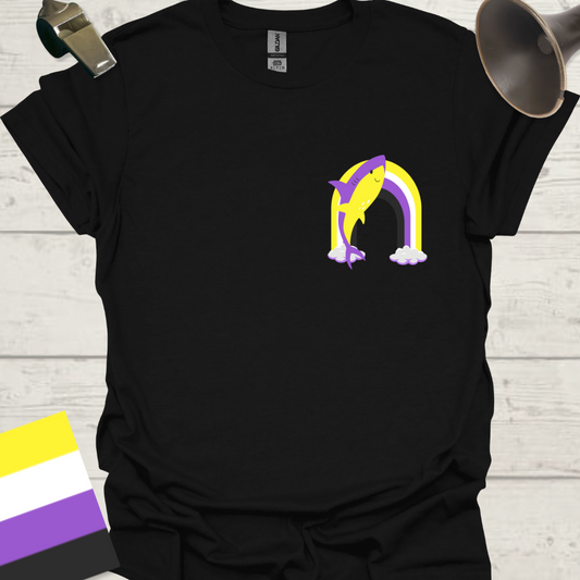 Nonbinary Pride T-Shirt Rainbow Shark Design