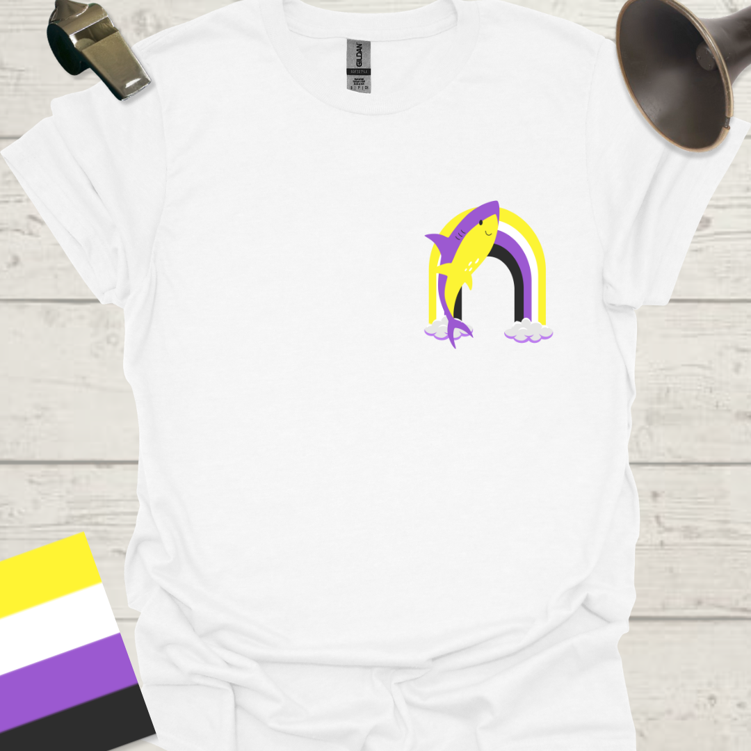 Nonbinary Pride T-Shirt Rainbow Shark Design