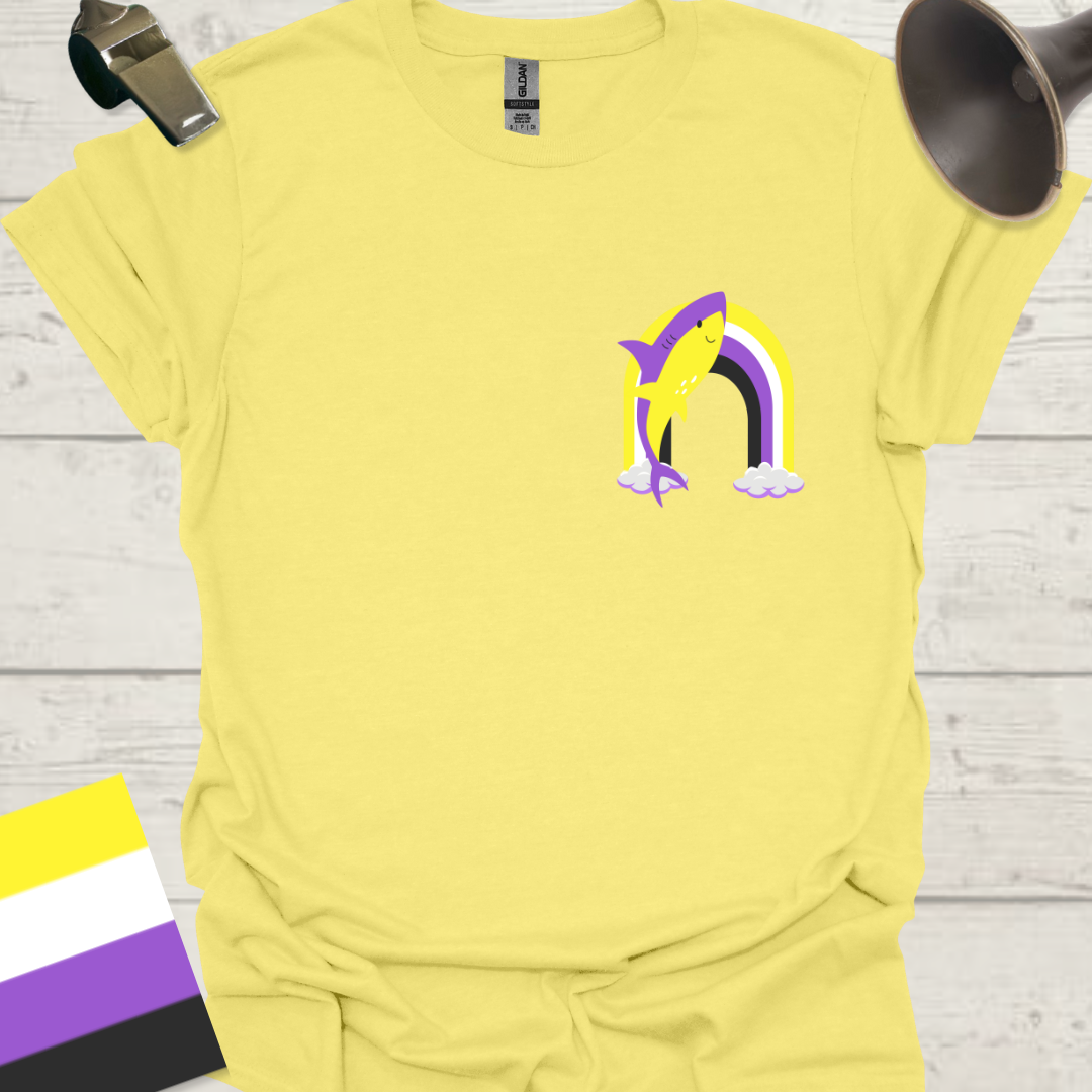 Nonbinary Pride T-Shirt Rainbow Shark Design