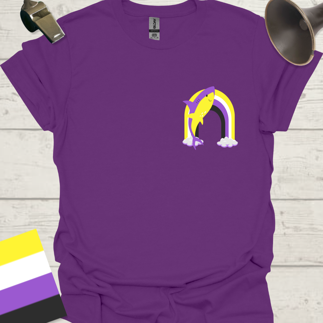 Nonbinary Pride T-Shirt Rainbow Shark Design