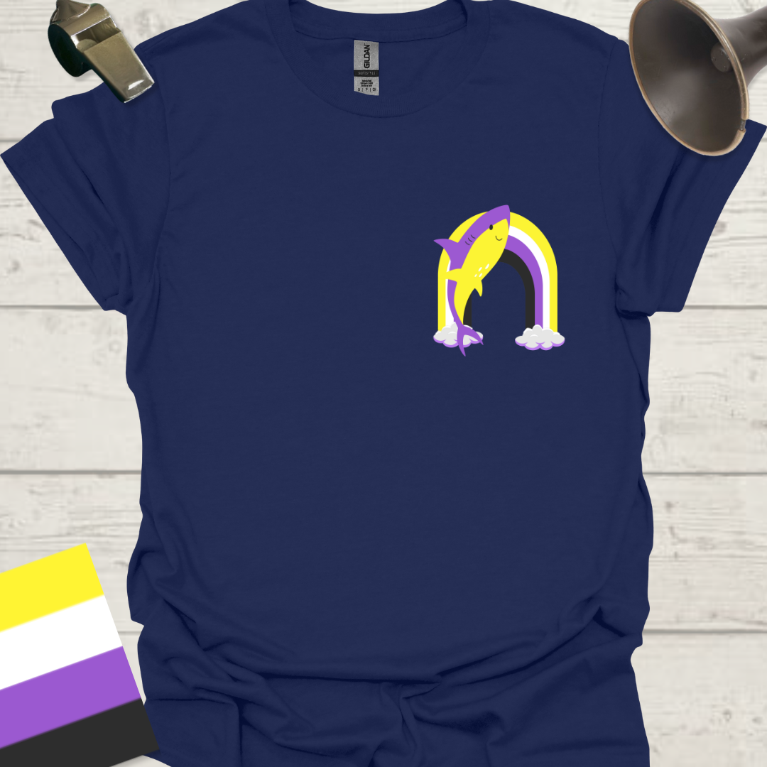 Nonbinary Pride T-Shirt Rainbow Shark Design