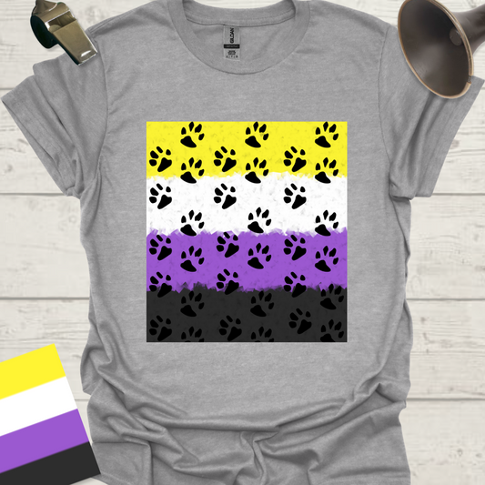 Unisex T-Shirt Black Paws Pattern Non-Binary Cubism Flag Design