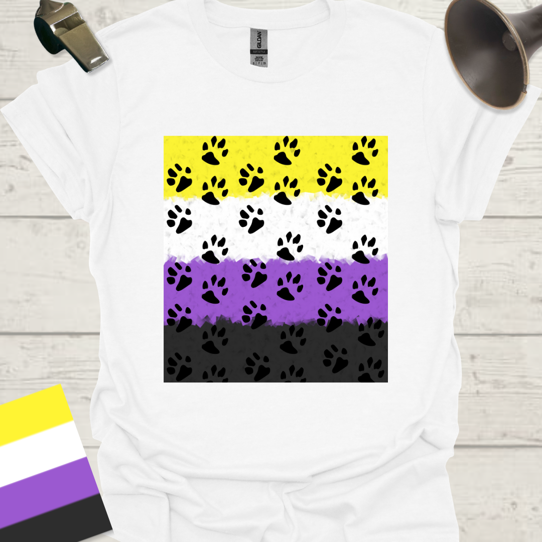 Unisex T-Shirt Black Paws Pattern Non-Binary Cubism Flag Design
