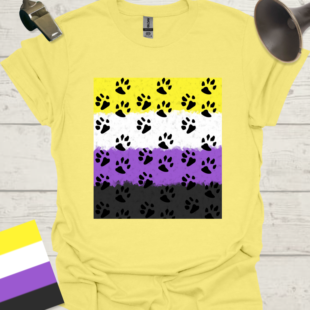 Unisex T-Shirt Black Paws Pattern Non-Binary Cubism Flag Design