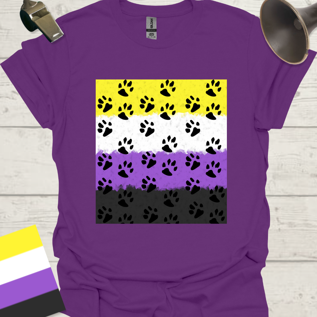 Unisex T-Shirt Black Paws Pattern Non-Binary Cubism Flag Design