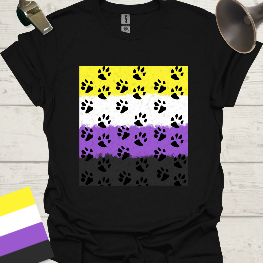 Unisex T-Shirt Black Paws Pattern Non-Binary Cubism Flag Design