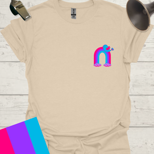 Unisex Pride Flag T-Shirt - Androgyne Bird on a Rainbow
