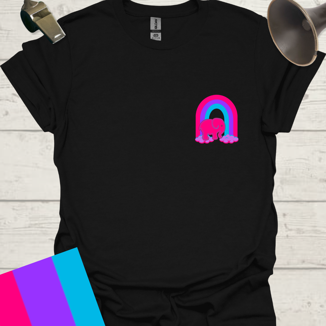 Unisex Pride Flag T-Shirt - Androgyne Pink Elephant on a Rainbow