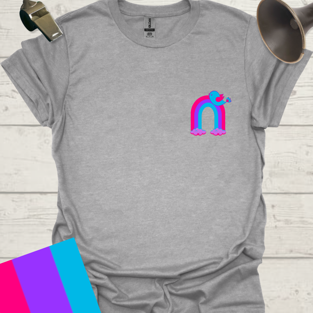 Unisex Pride Flag T-Shirt - Androgyne Bird on a Rainbow