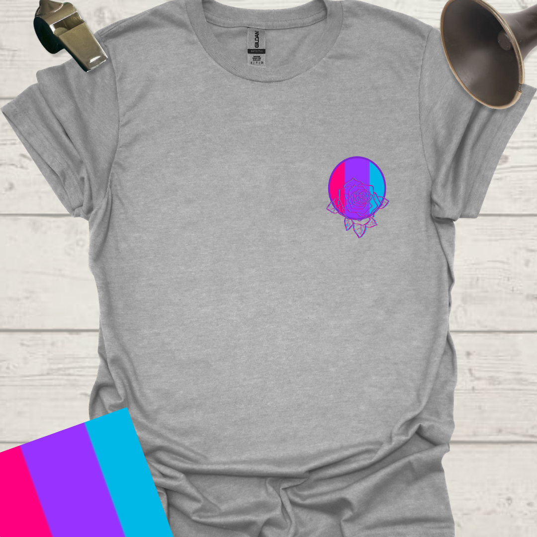 Unisex Pride Flag T-Shirt - Androgyne Rose in a Sphere
