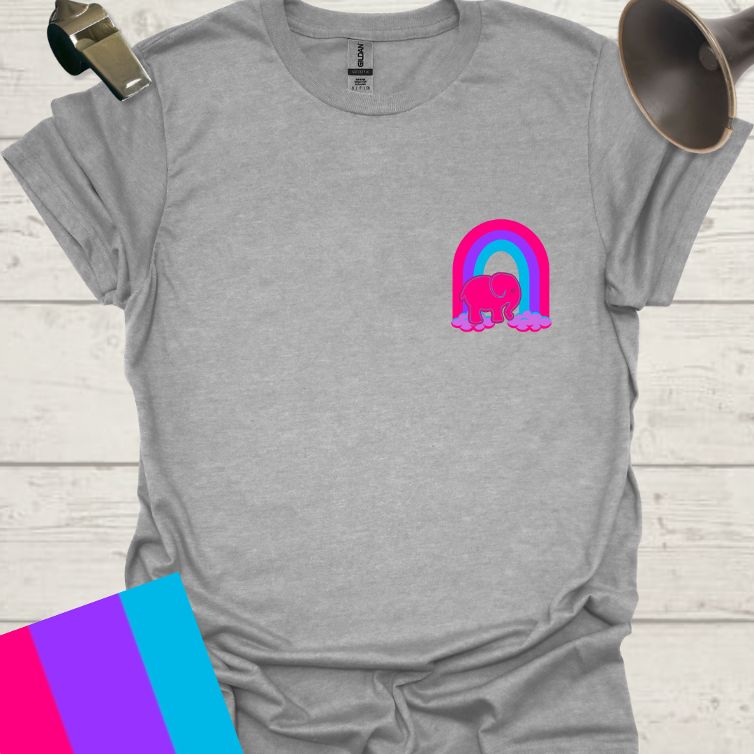 Unisex Pride Flag T-Shirt - Androgyne Pink Elephant on a Rainbow