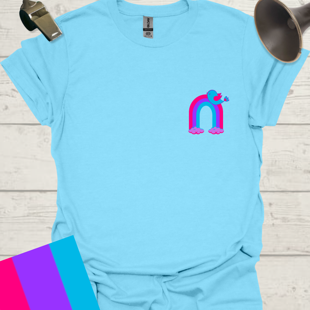 Unisex Pride Flag T-Shirt - Androgyne Bird on a Rainbow