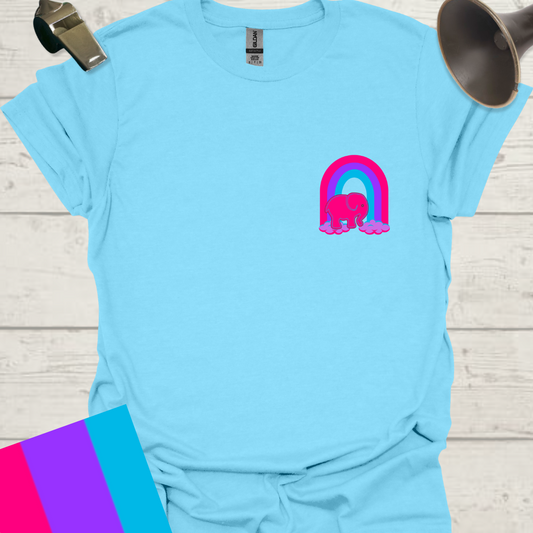 Unisex Pride Flag T-Shirt - Androgyne Pink Elephant on a Rainbow