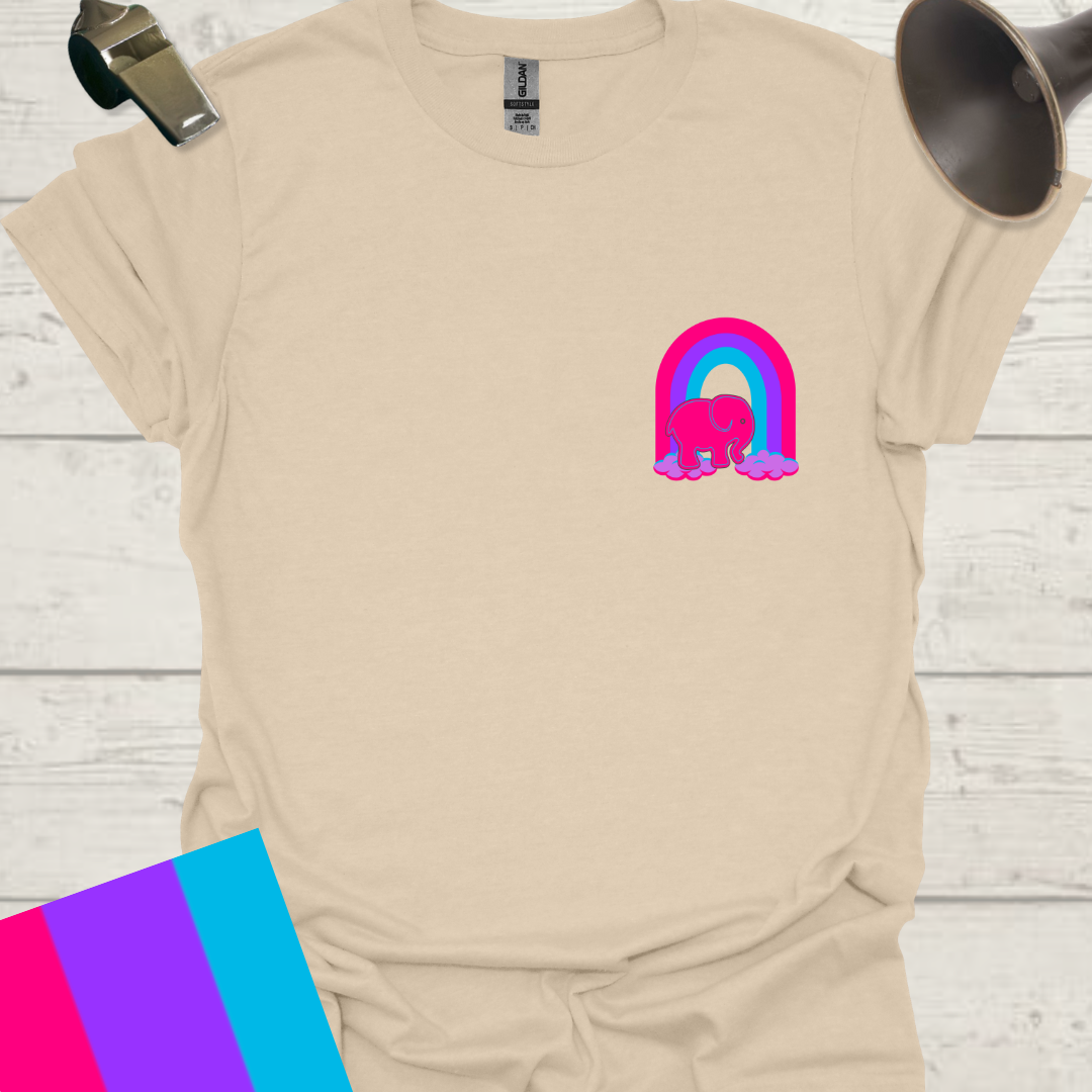 Unisex Pride Flag T-Shirt - Androgyne Pink Elephant on a Rainbow
