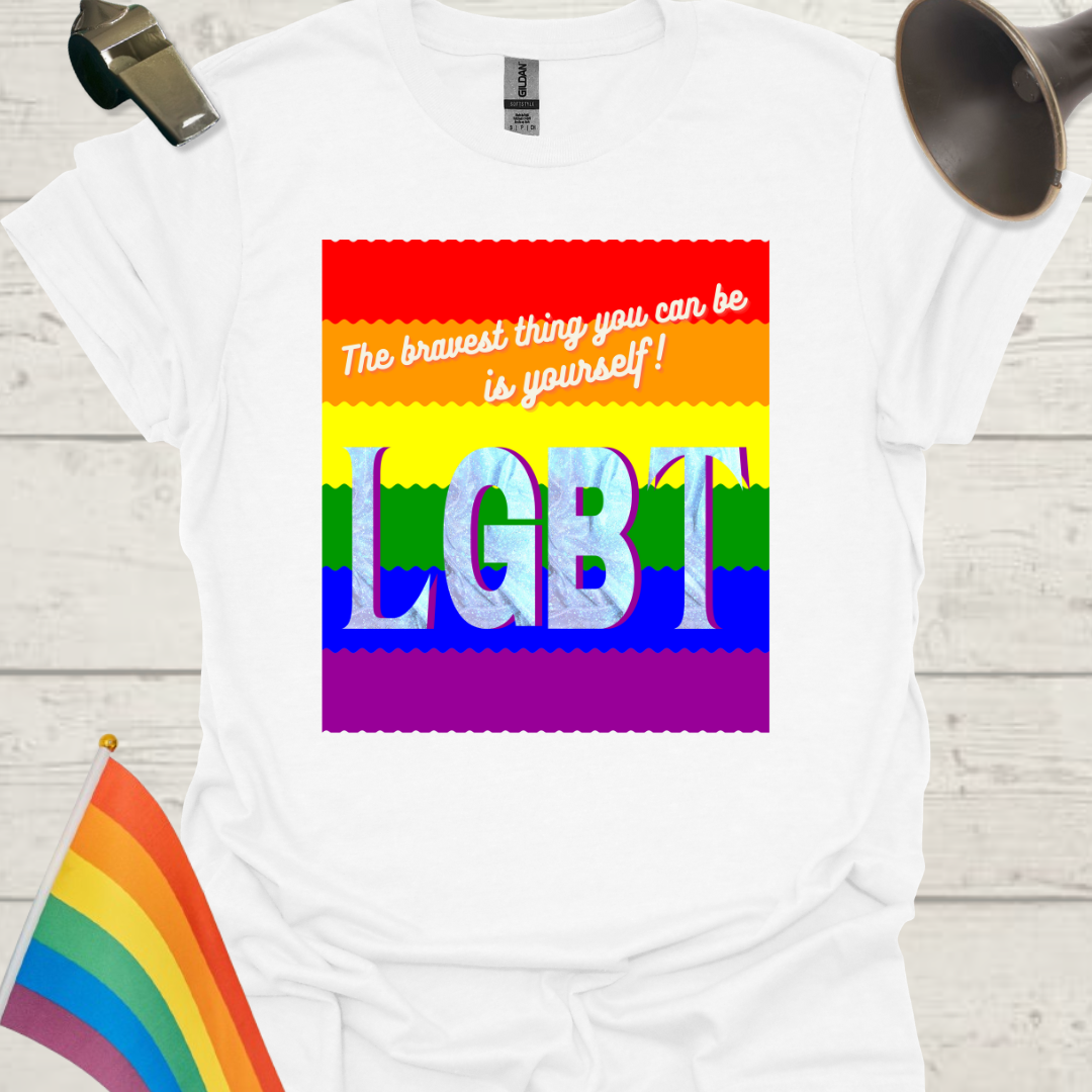 LGBT Pride Flag Ripples - The bravest thing you can be is yourself! T-Shirt