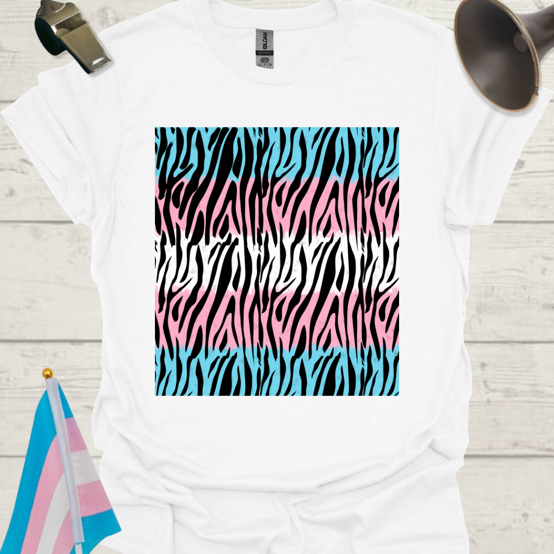 Transgender Pride T-Shirt, Cubism Black Tiger Stripes Pattern Unisex Softstyle