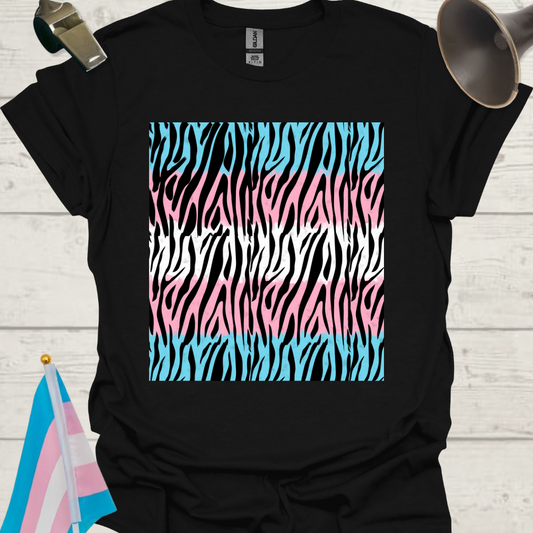 Transgender Pride T-Shirt, Cubism Black Tiger Stripes Pattern Unisex Softstyle