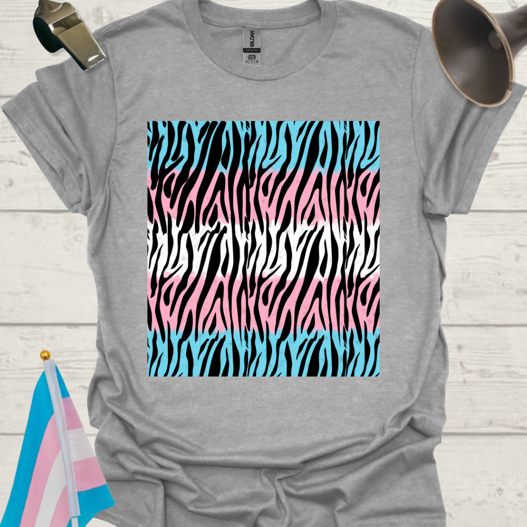 Transgender Pride T-Shirt, Cubism Black Tiger Stripes Pattern Unisex Softstyle