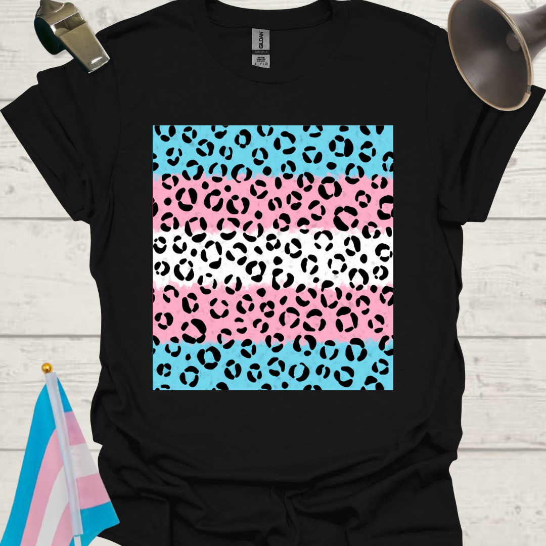 Transgender Pride T-Shirt, Cubism Black Leopard Pattern Unisex Softstyle
