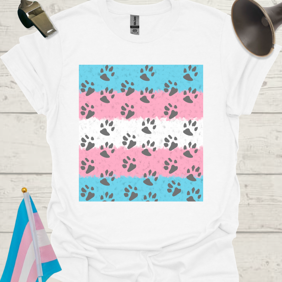 Transgender Pride T-Shirt, Cubism Grey Paws Pattern Unisex Softstyle