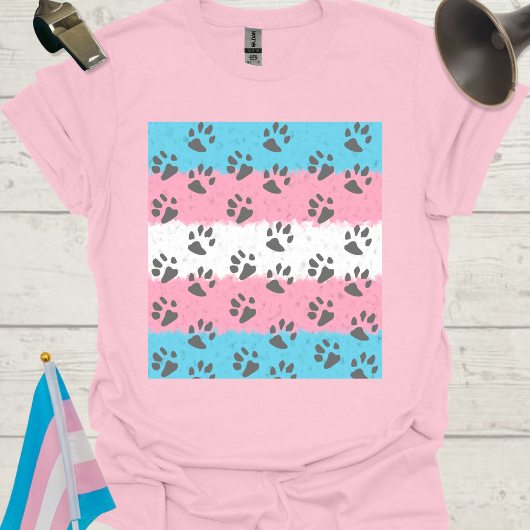 Transgender Pride T-Shirt, Cubism Grey Paws Pattern Unisex Softstyle