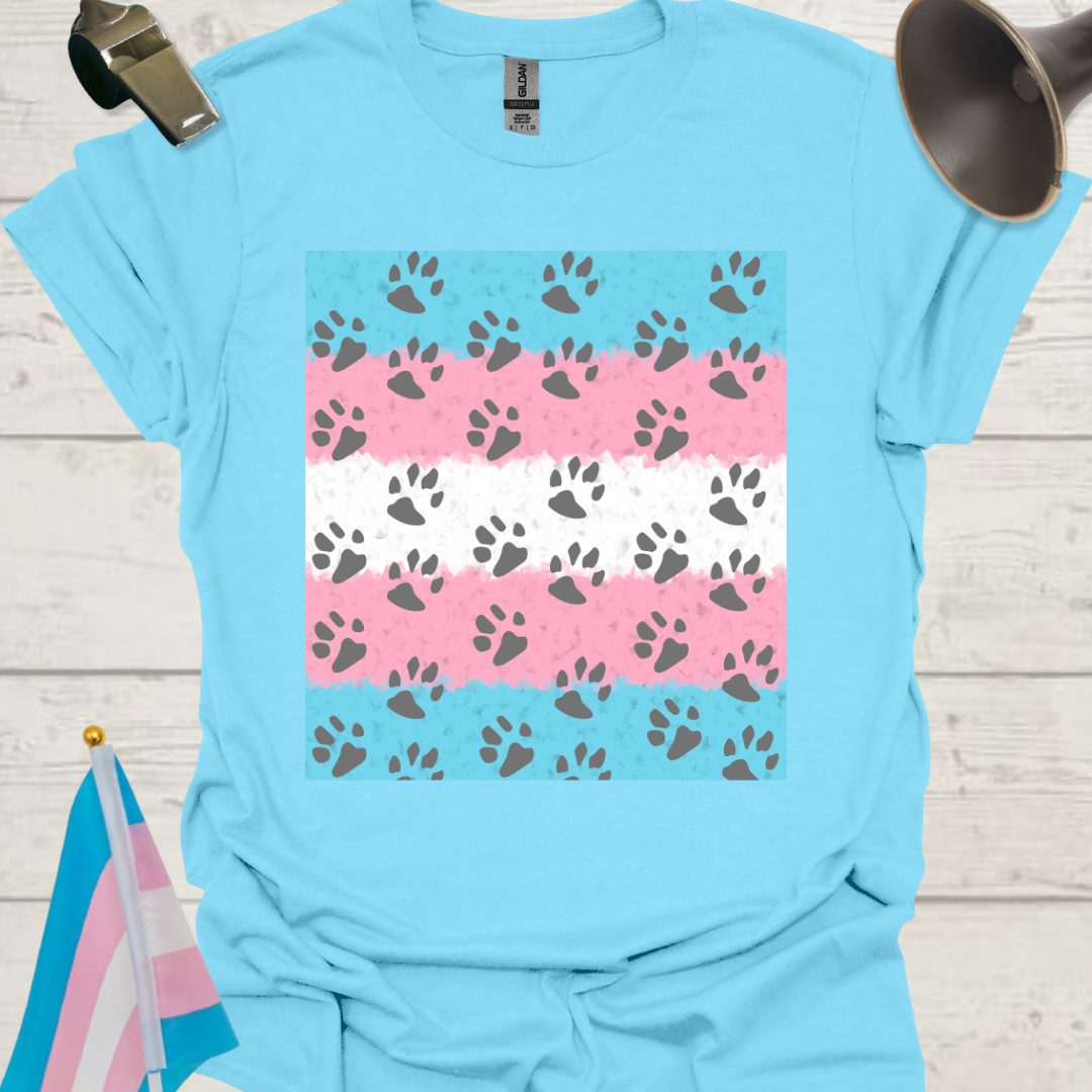 Transgender Pride T-Shirt, Cubism Grey Paws Pattern Unisex Softstyle