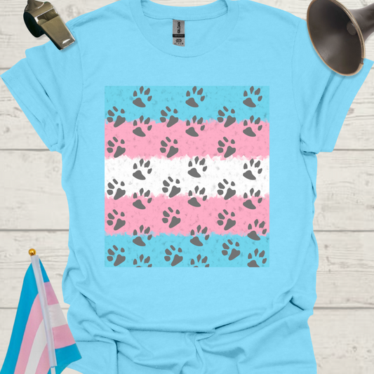 Transgender Pride T-Shirt, Cubism Grey Paws Pattern Unisex Softstyle