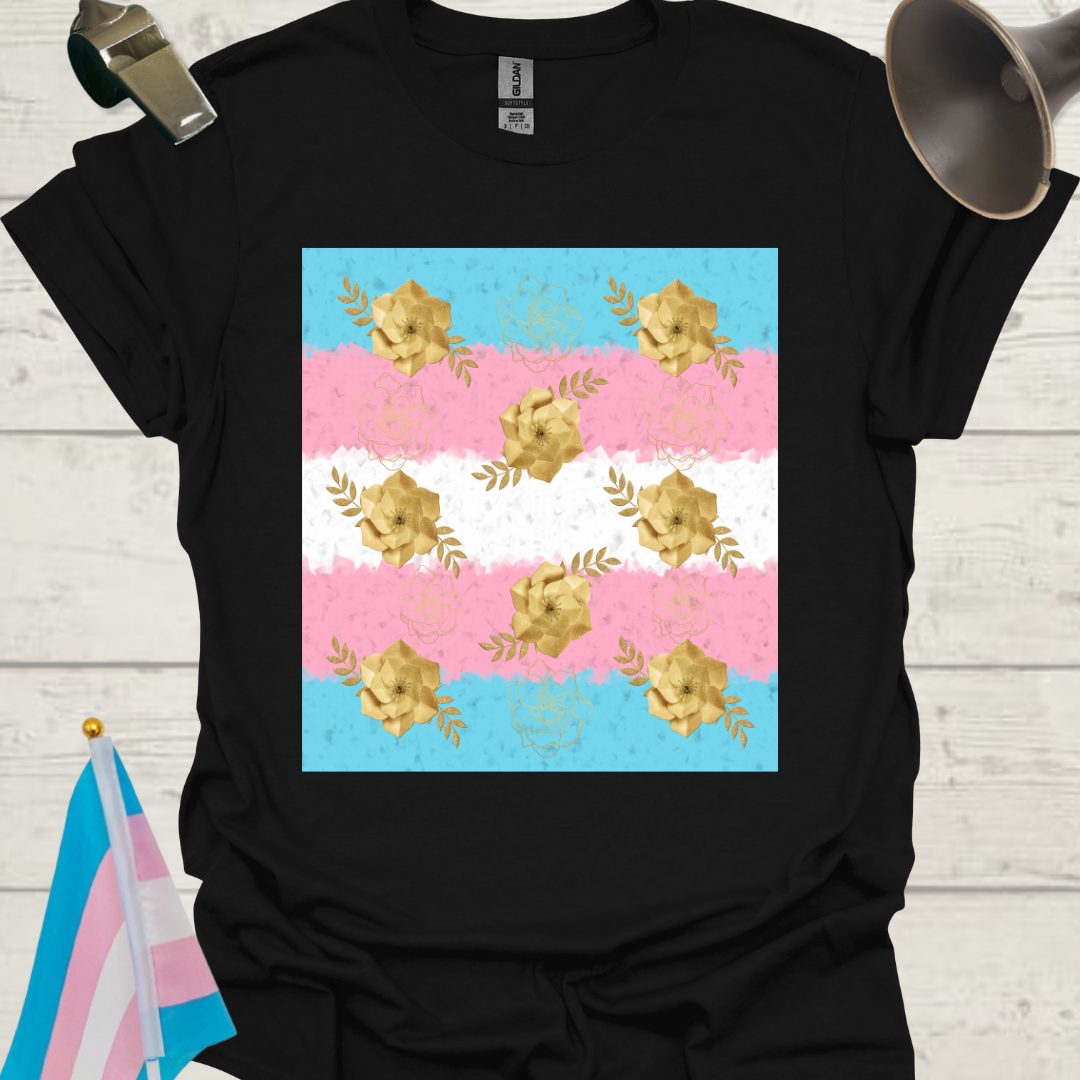 Transgender Pride T-Shirt, Cubism Gold Colored Roses Unisex Softstyle