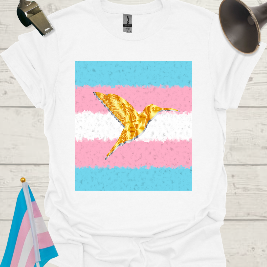 Transgender Pride T-Shirt, Cubism Gold Silver Hummingbird Unisex Softstyle