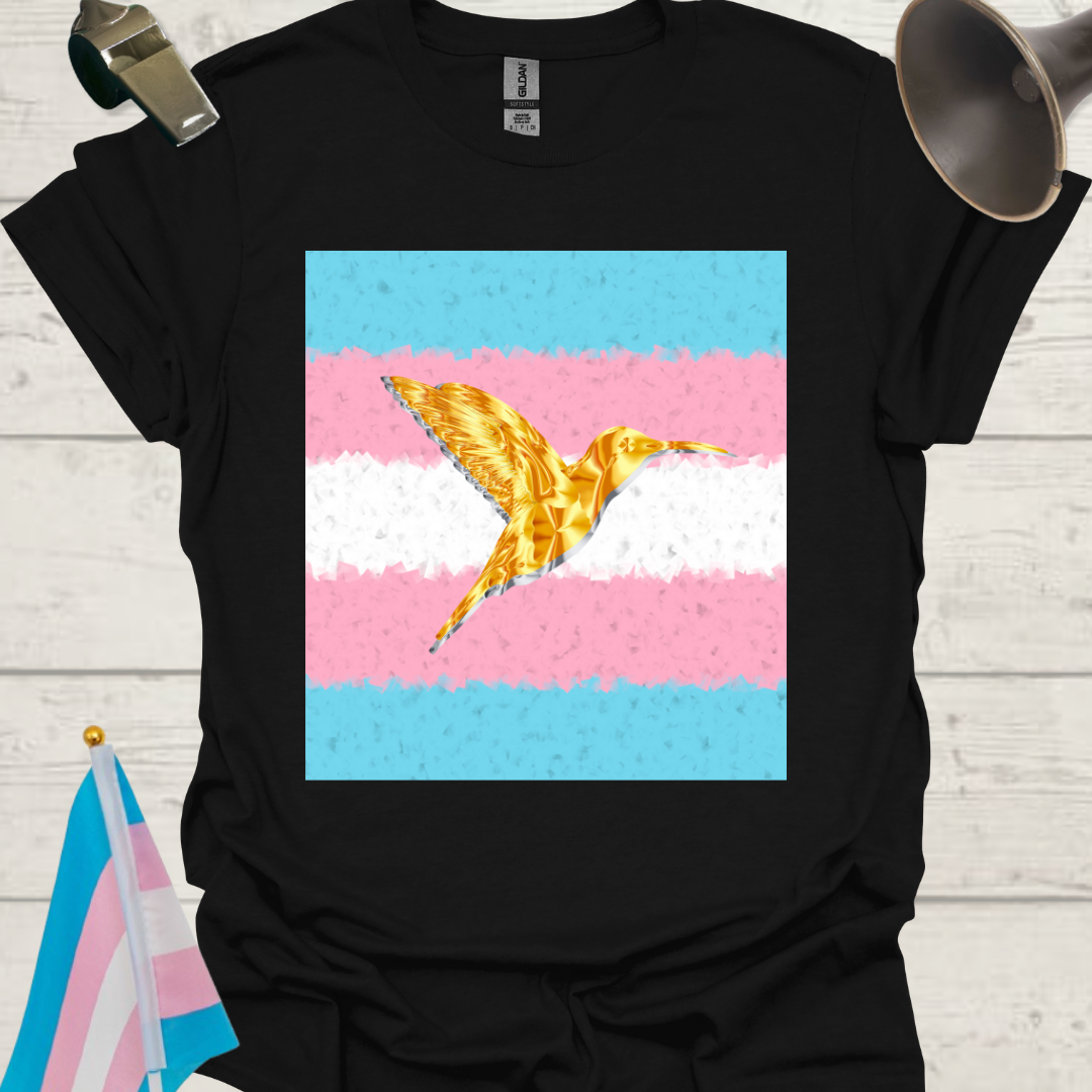 Transgender Pride T-Shirt, Cubism Gold Silver Hummingbird Unisex Softstyle
