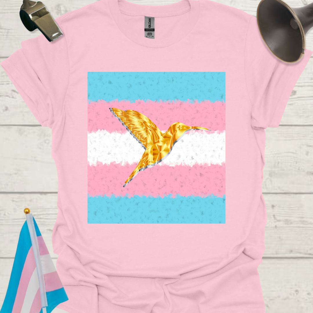 Transgender Pride T-Shirt, Cubism Gold Silver Hummingbird Unisex Softstyle