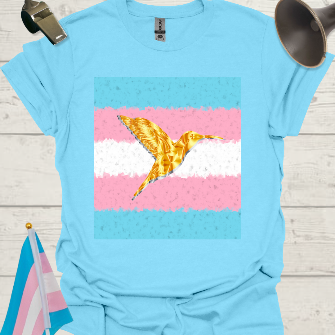 Transgender Pride T-Shirt, Cubism Gold Silver Hummingbird Unisex Softstyle