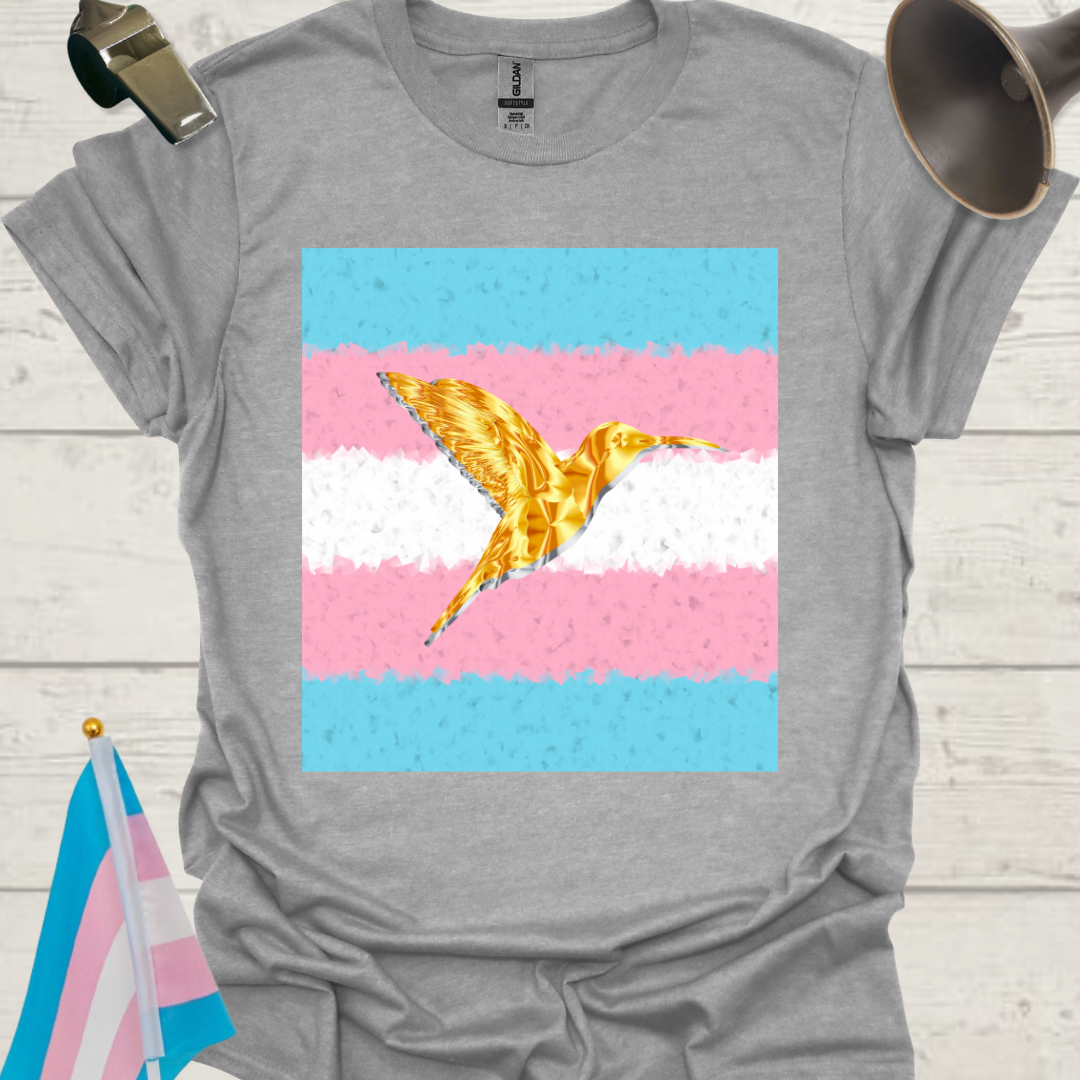 Transgender Pride T-Shirt, Cubism Gold Silver Hummingbird Unisex Softstyle