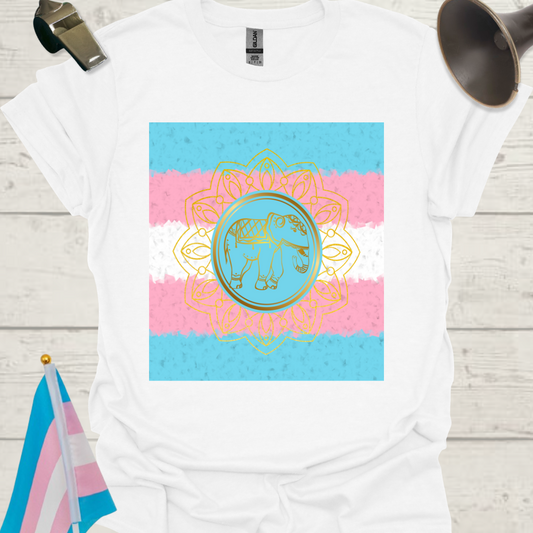 Transgender Pride T-Shirt, Cubism Golden Elephant, Mandala  Unisex Softstyle