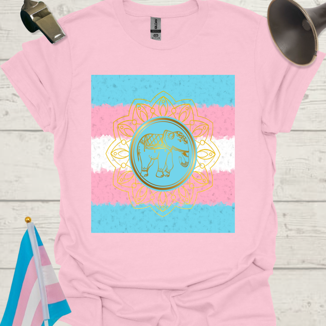 Transgender Pride T-Shirt, Cubism Golden Elephant, Mandala  Unisex Softstyle