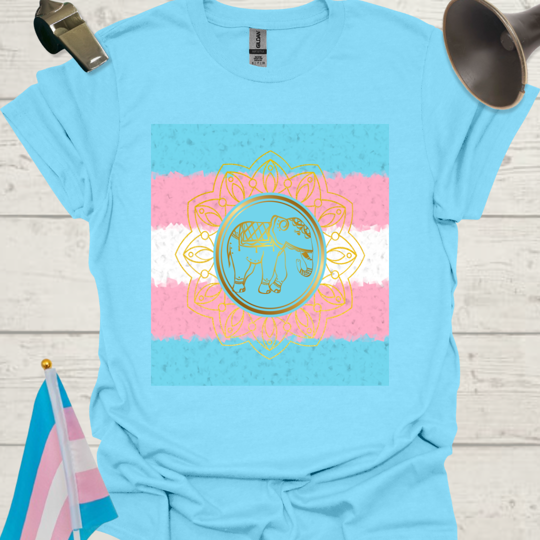 Transgender Pride T-Shirt, Cubism Golden Elephant, Mandala  Unisex Softstyle