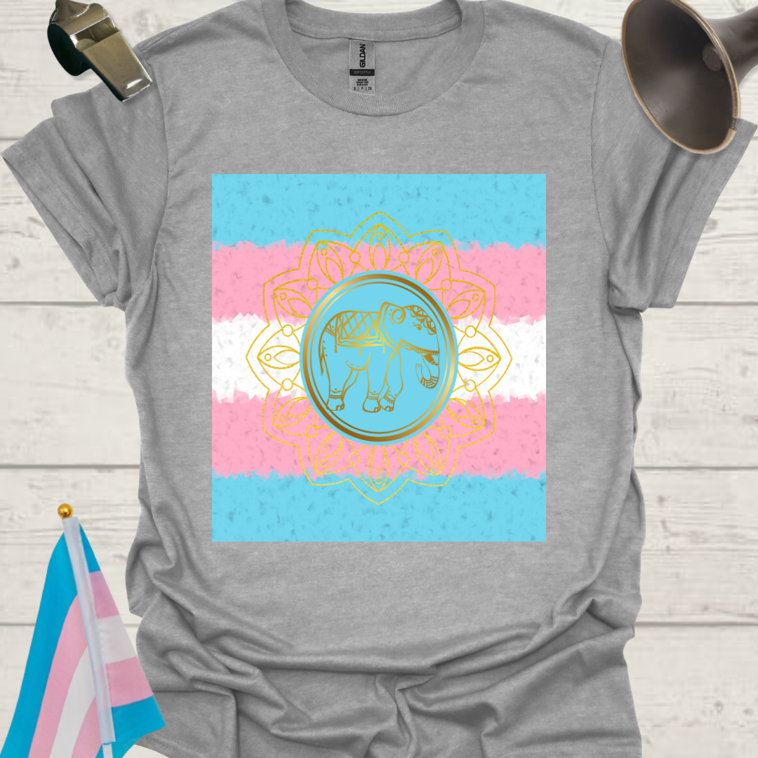 Transgender Pride T-Shirt, Cubism Golden Elephant, Mandala  Unisex Softstyle