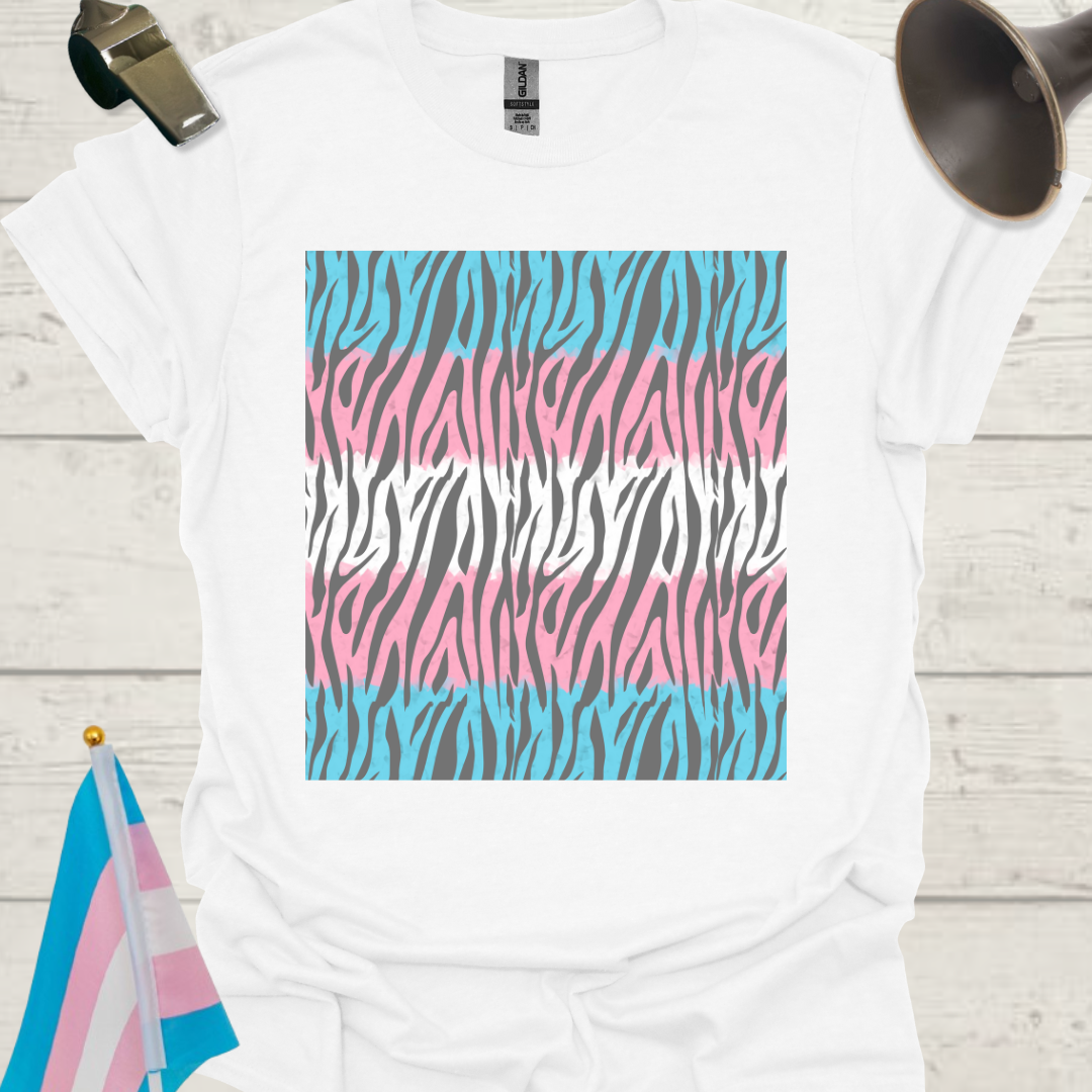 Transgender Pride T-Shirt, Cubism Grey Tiger Stripes Pattern Unisex Softstyle