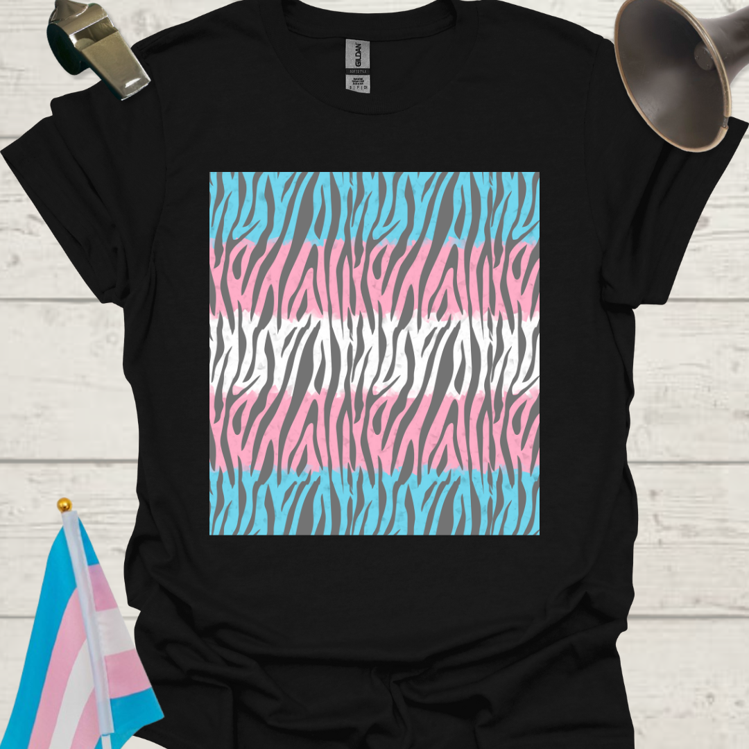 Transgender Pride T-Shirt, Cubism Grey Tiger Stripes Pattern Unisex Softstyle